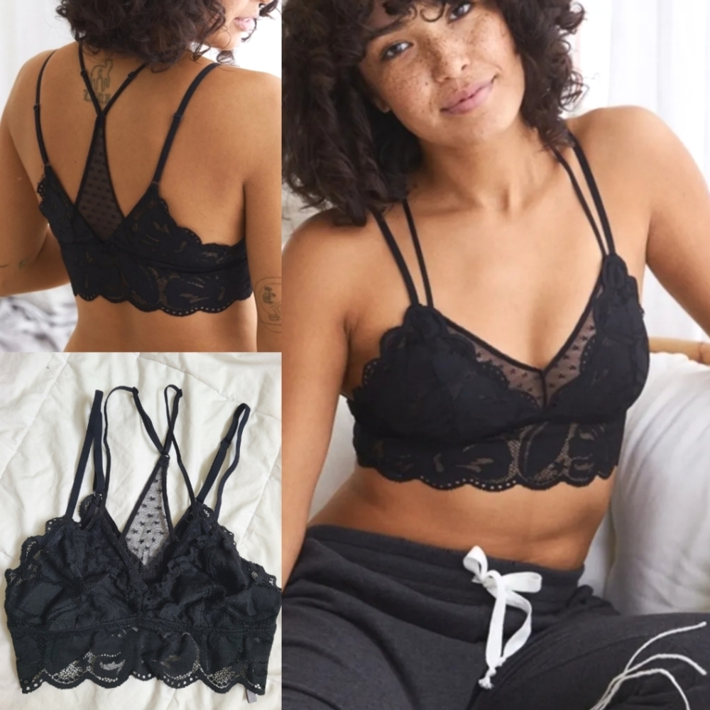 Aerie Black Layered Lace Racerback Bralette